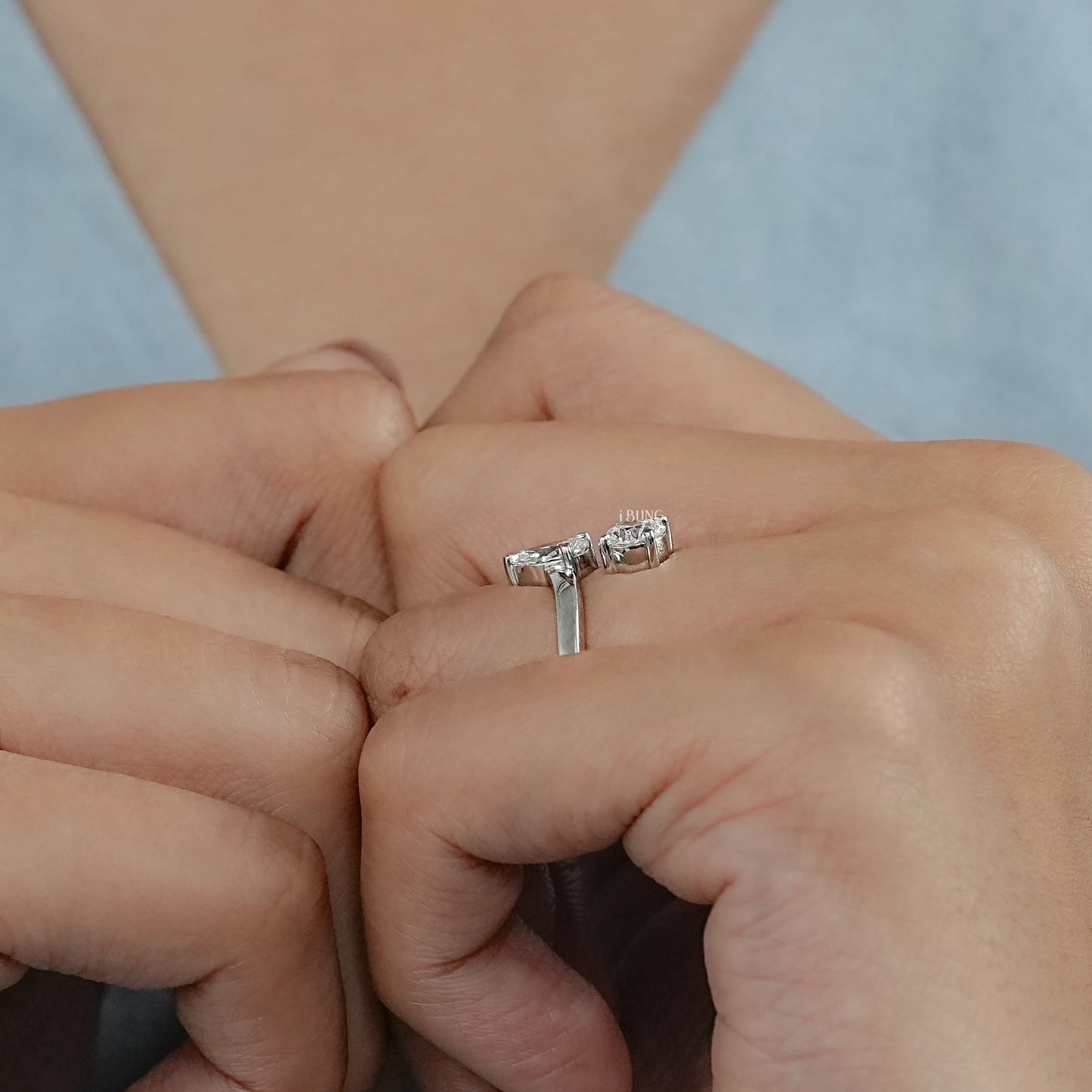 Pear & Round Cut Lab Grown Diamond Two Stone Ring