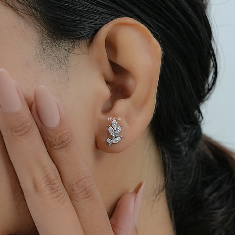 Marquise Cut Lab Diamond Leaf Stud Earrings
