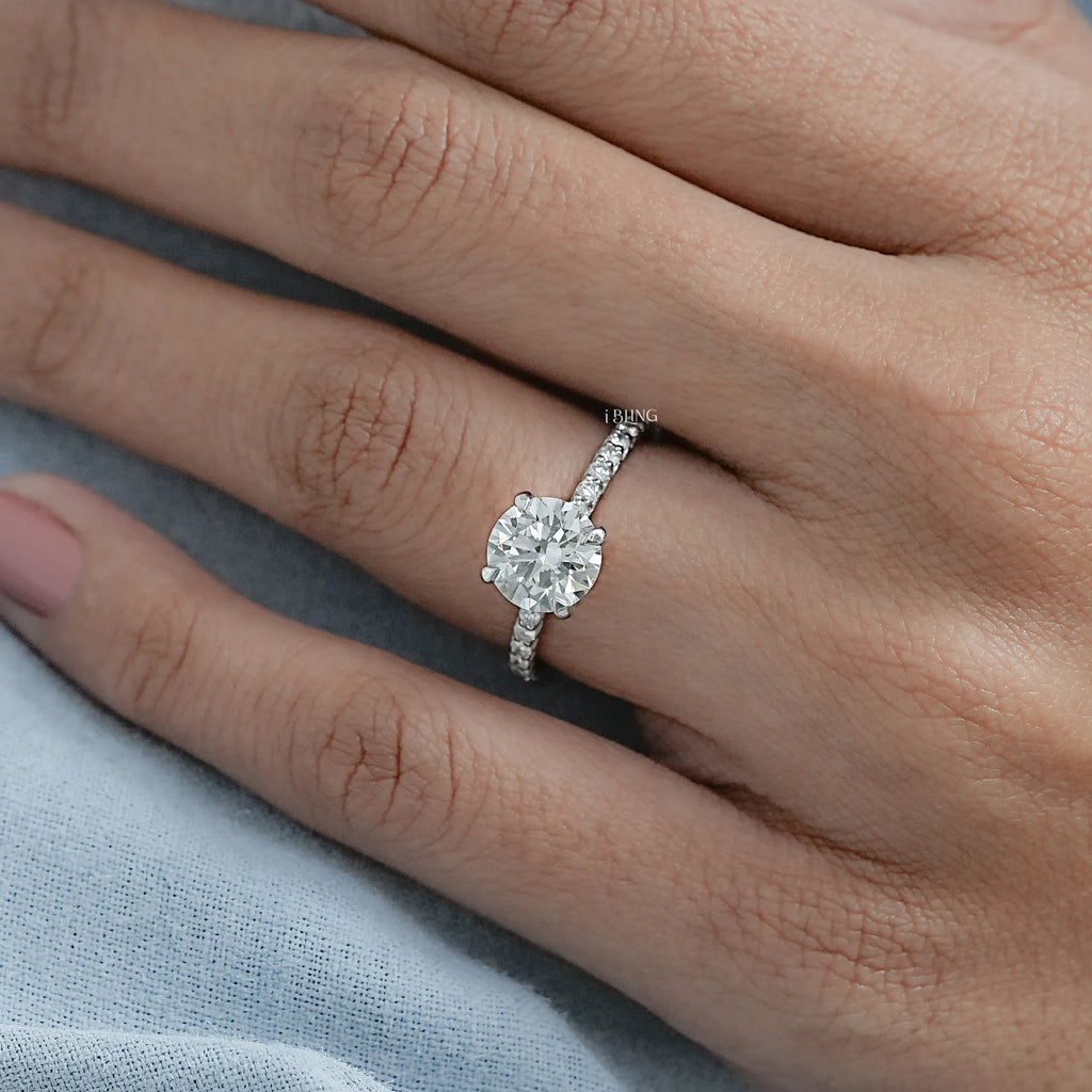 Round Cut Lab Grown Diamond Solitaire Accent Ring