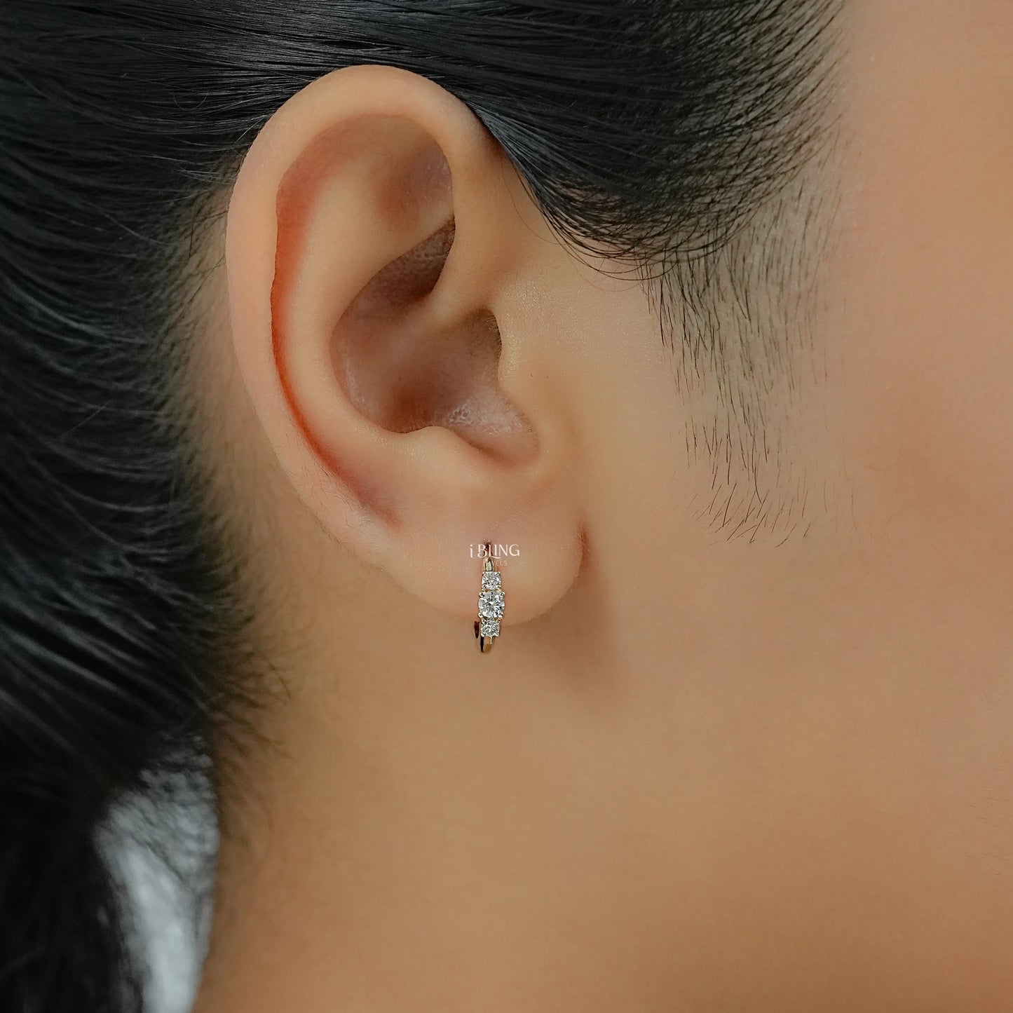 Round Three Stone Lab Diamond Hoop Earring Hoops & Huggies
