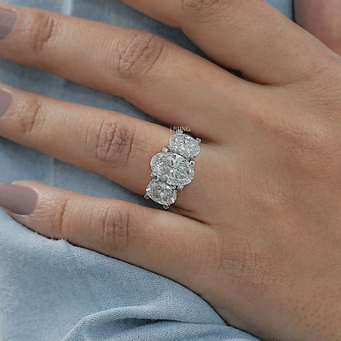 Three Stone Oval Cut Lab Diamond Engagement Ring