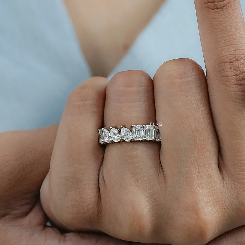 Pear & Emerald Cut Lab Grown Diamond Eternity Wedding Band