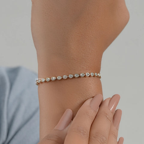 Pear Cut Lab Diamond Bezel Set Tennis Bracelet