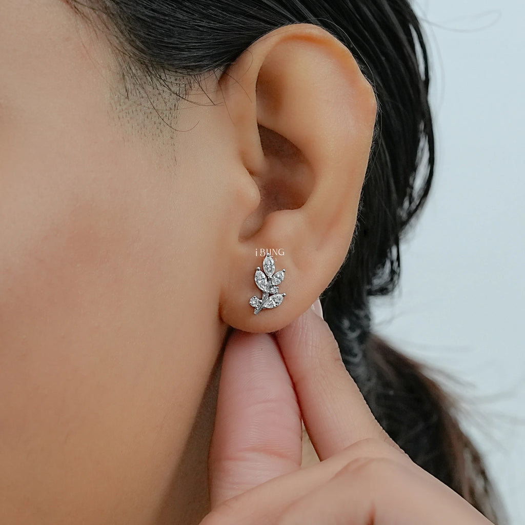 Marquise Cut Lab Diamond Leaf Stud Earrings