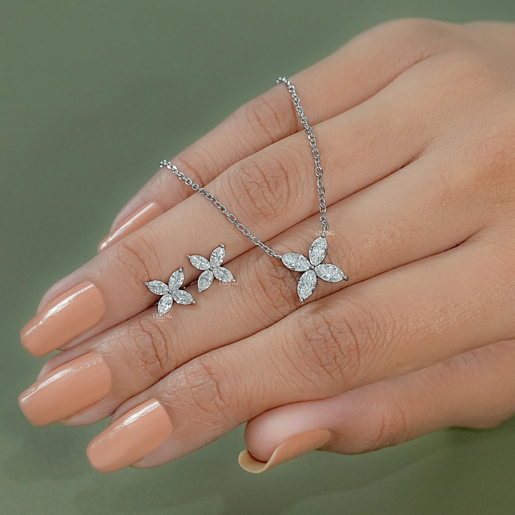 Marquise Lab Grown Diamond Floral Pendant Set