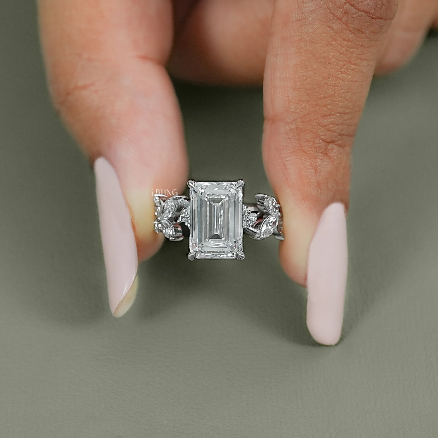 Emerald Cut Lab Grown Diamond Engagement Ring Solitaire Ring