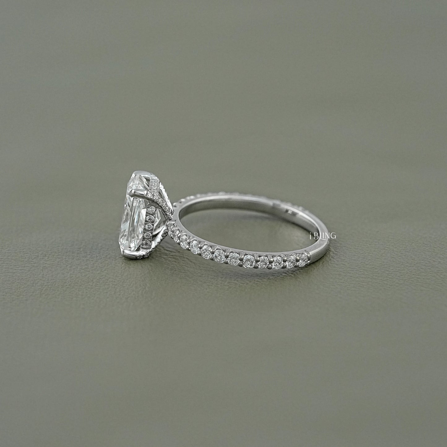Cushion Cut Lab Diamond Solitaire Hidden Halo Ring