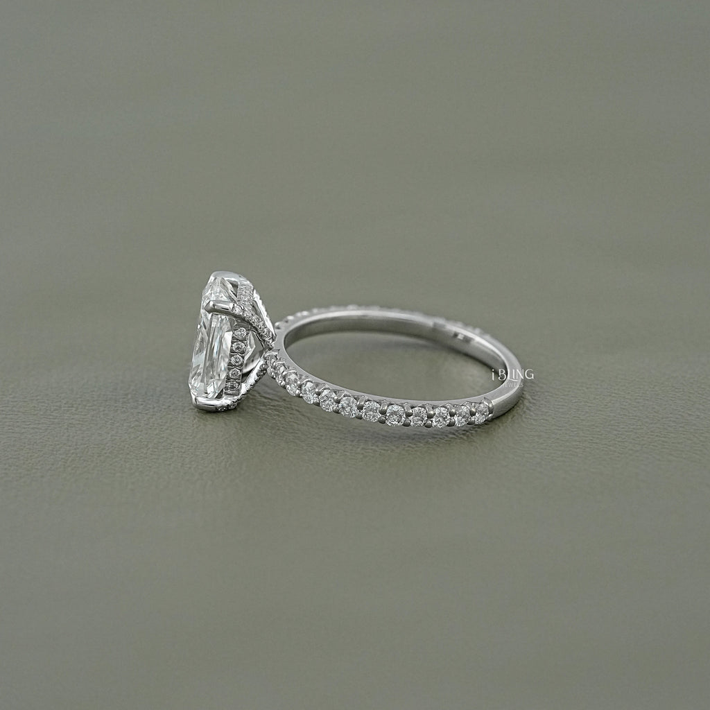 Cushion Cut Lab Diamond Solitaire Hidden Halo Ring