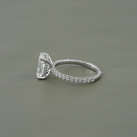 Cushion Cut Lab Diamond Solitaire Hidden Halo Ring
