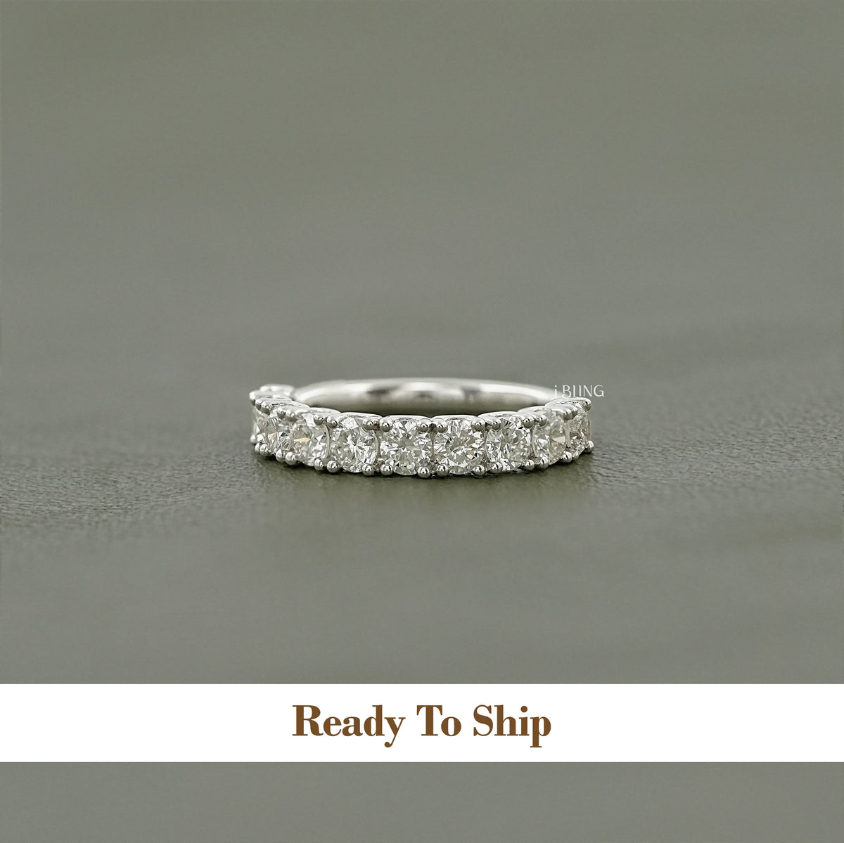 Round Lab Diamond Half Eternity Wedding Band