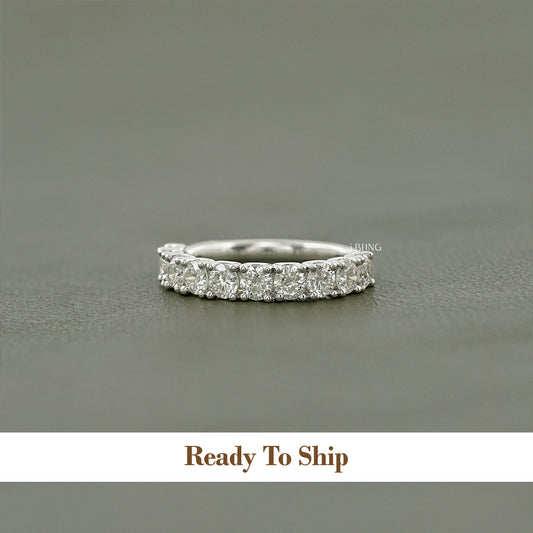 Round Lab Diamond Half Eternity Wedding Band Band