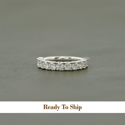 Round Lab Diamond Half Eternity Wedding Band