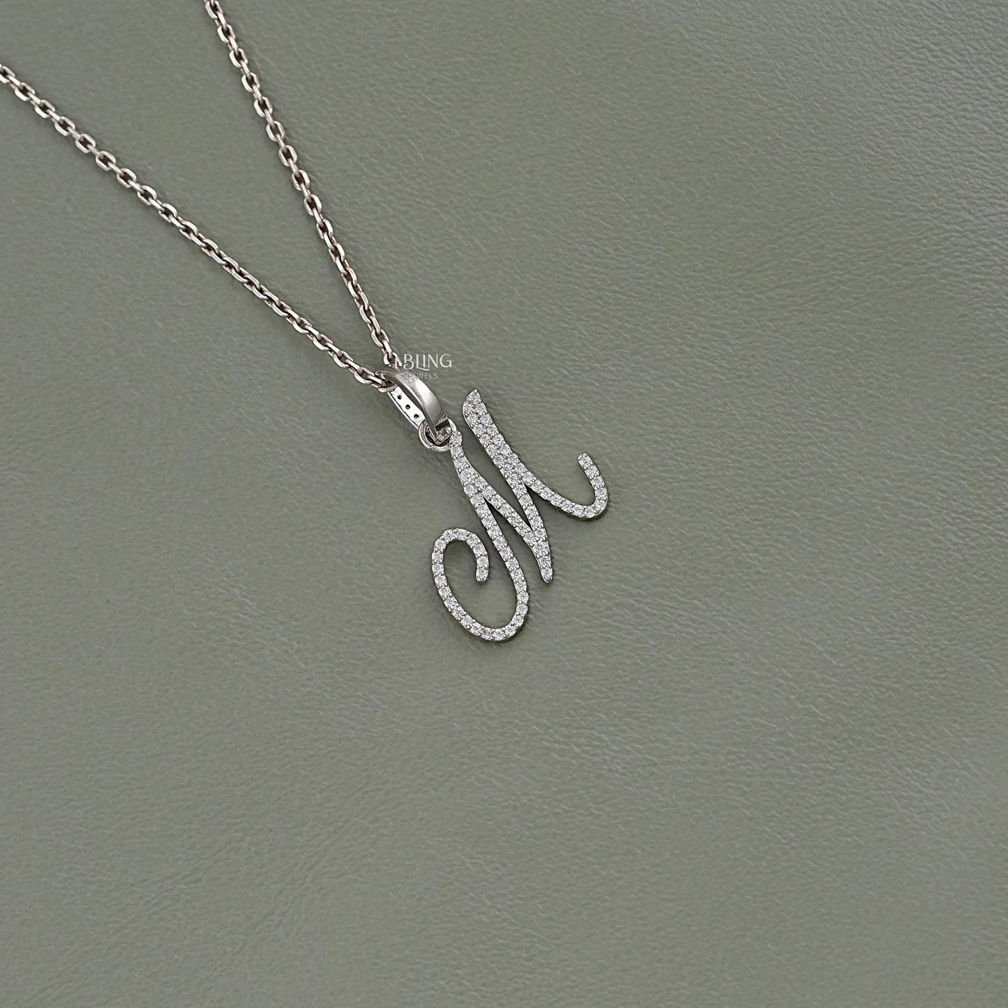 Round Cut Lab Grown Diamond M Letter Pendant Pendants