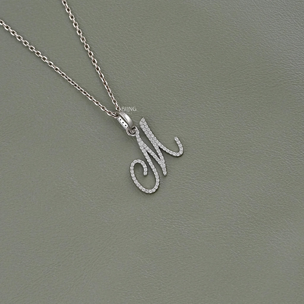 Round Cut Lab Grown Diamond M Letter Pendant