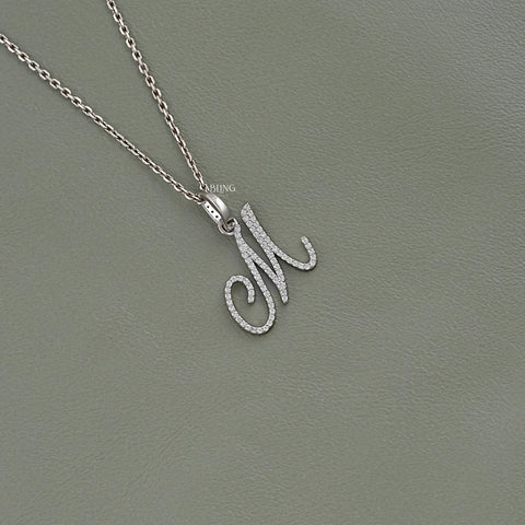 Round Cut Lab Grown Diamond M Letter Pendant