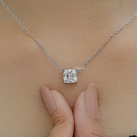Square Old Mine Cushion Solitaire Pendant Necklace