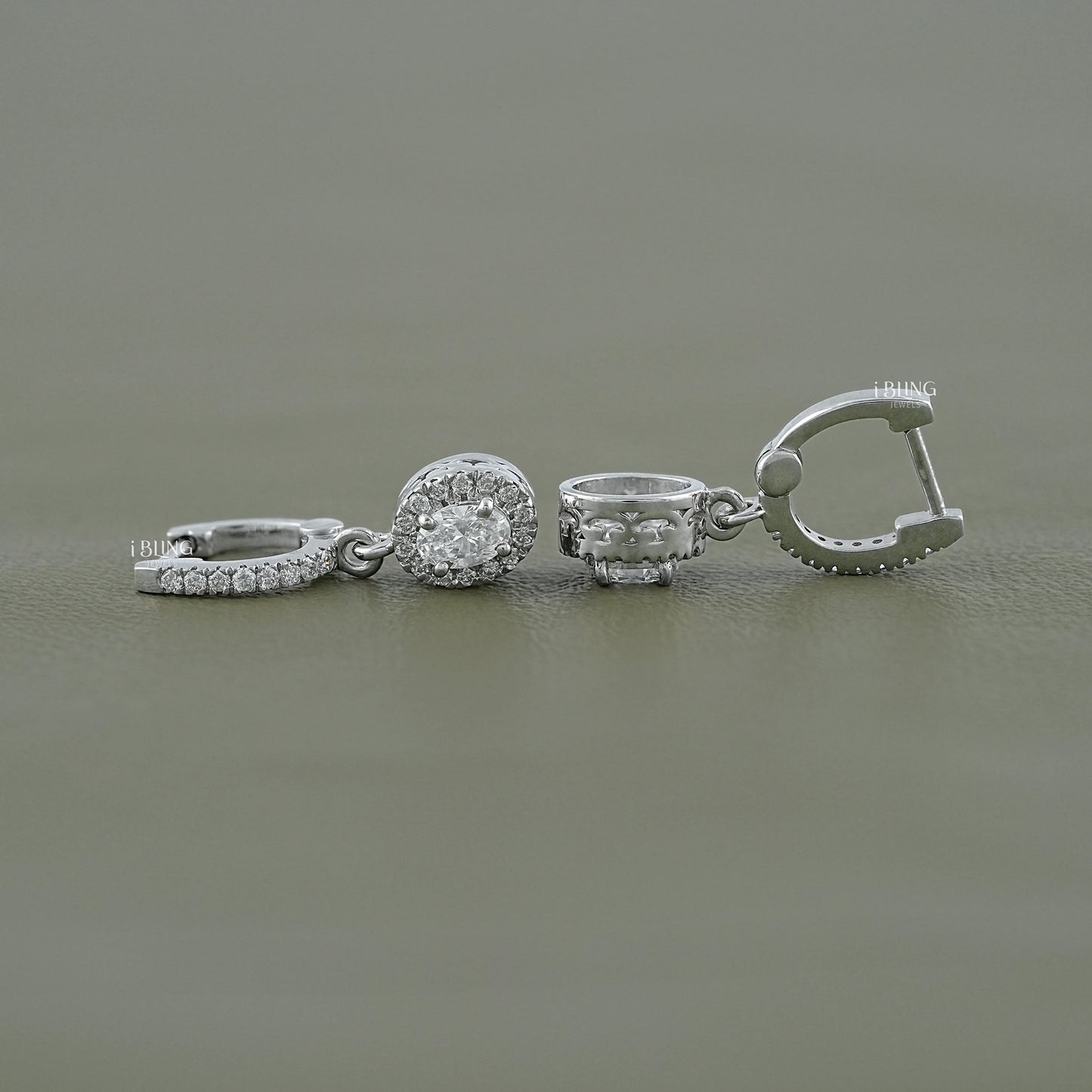 Oval Lab Grown Diamond Halo Drop Earrings