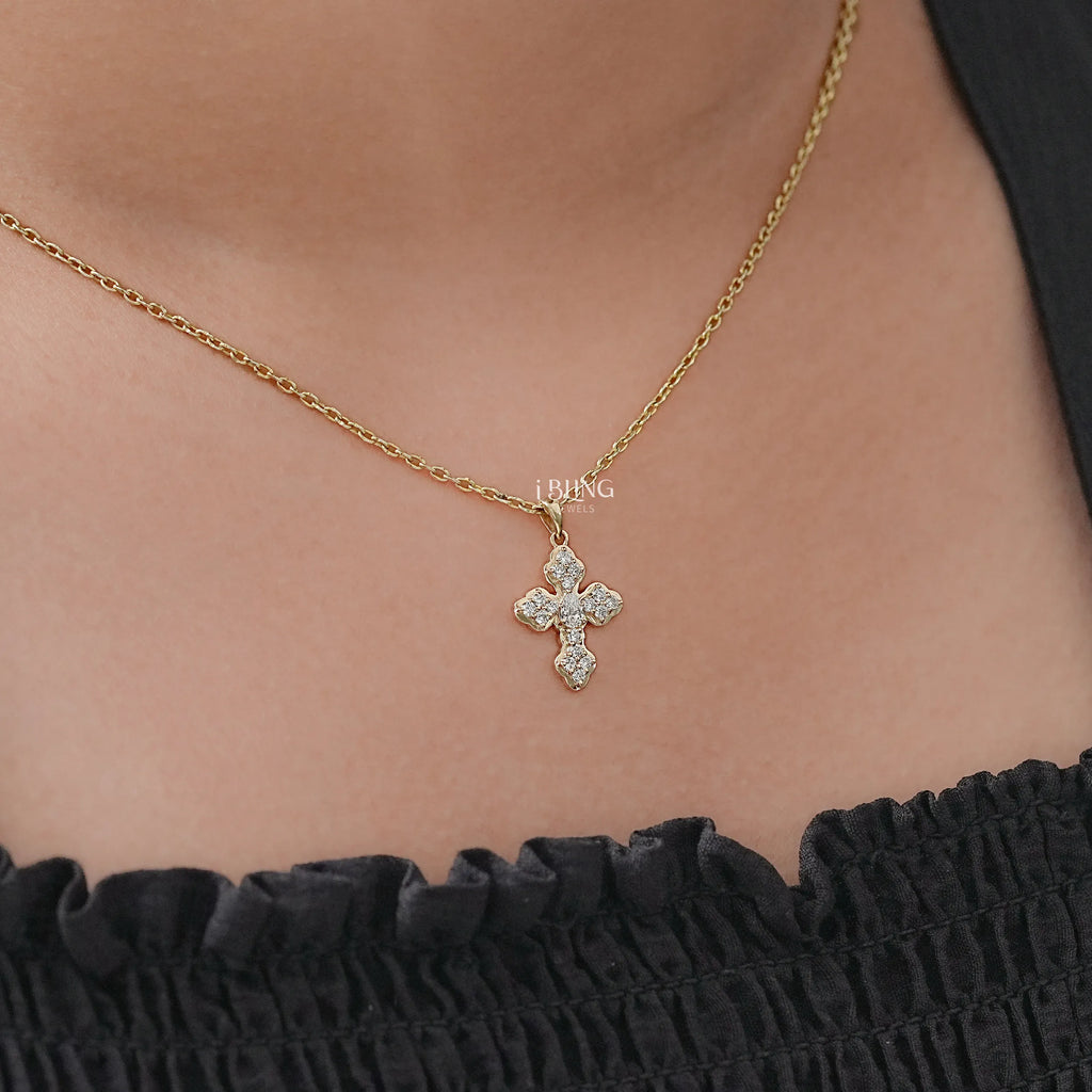 Pear Cut Lab Grown Diamond Cross Pendant
