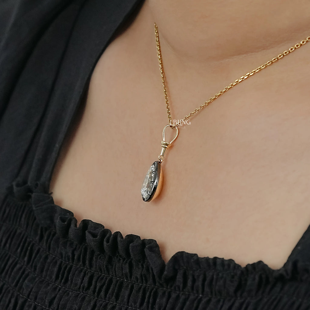 Pear Cut Lab Diamond Solitaire Button Back Pendant