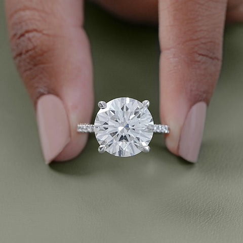 Round Cut Lab Diamond Solitaire Ring With Pavé Band