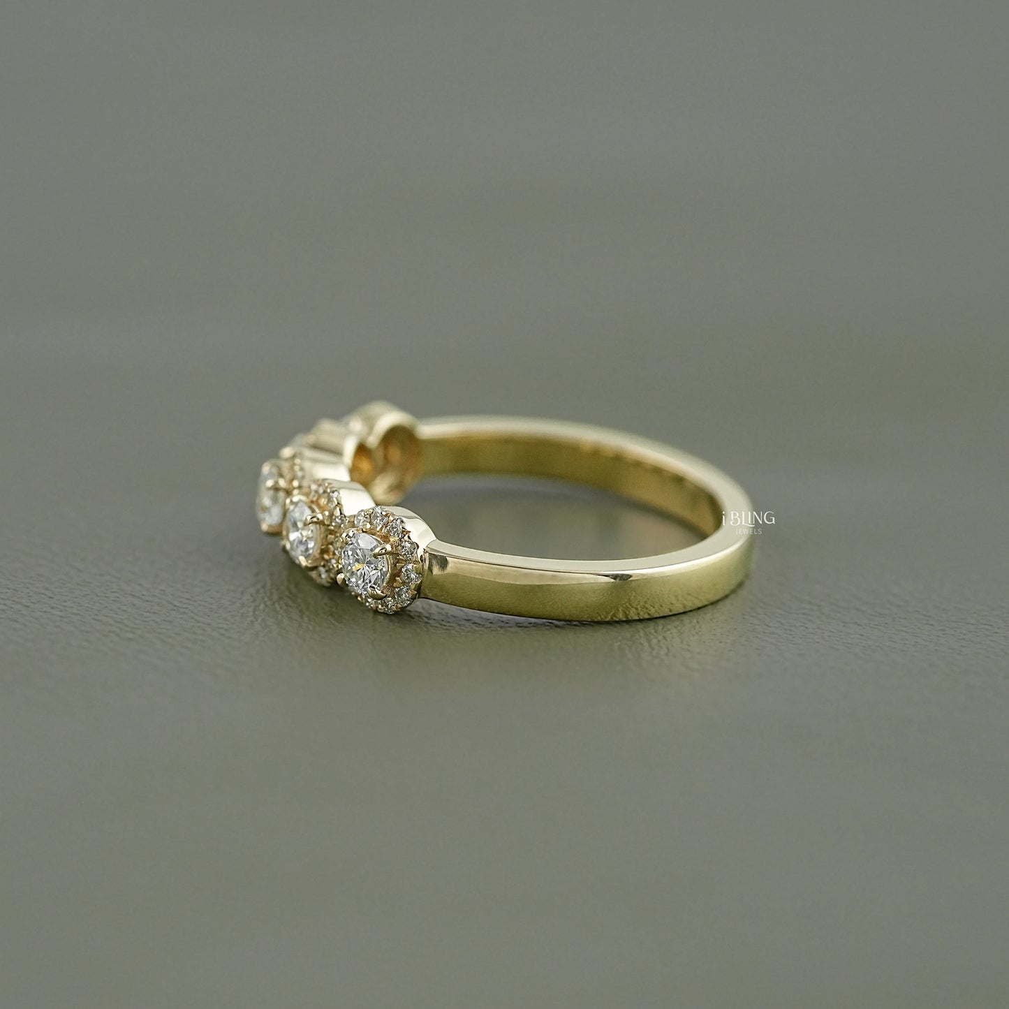 Round Lab Grown Diamond Five Stone Halo Wedding Band