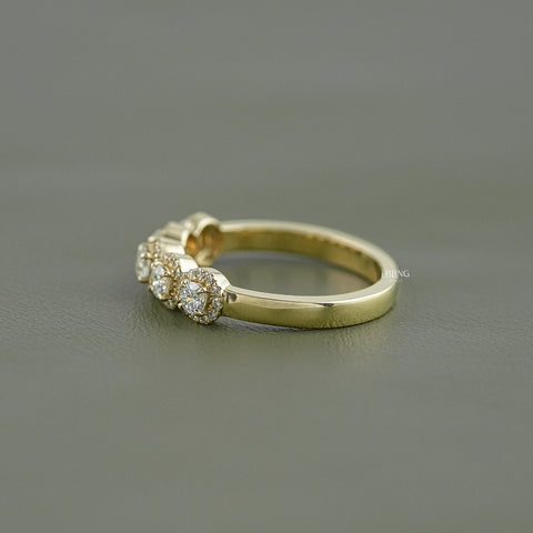 Round Lab Grown Diamond Five Stone Halo Wedding Band