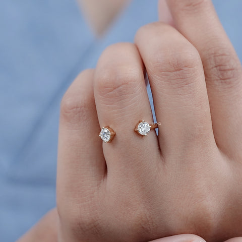 Two Stone Round Diamond Open Cuff Ring