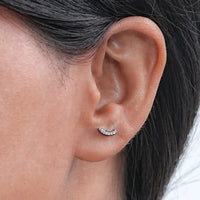 Curved Bar Round Diamond Stud Earrings
