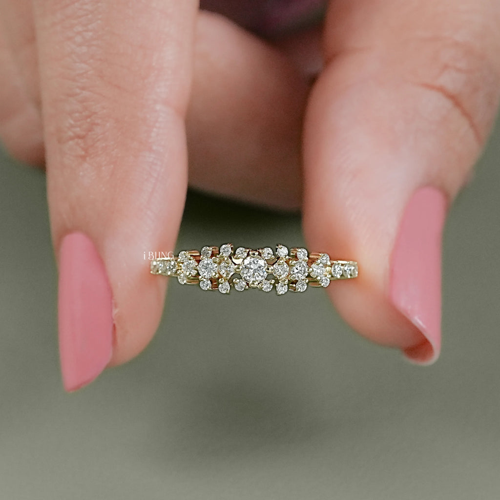 Round Lab Diamond Cluster Wedding Band