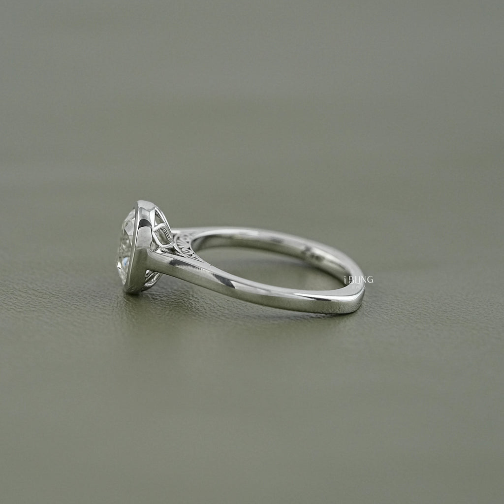 Old Mine Cushion Cut Solitaire Bezel Set Ring