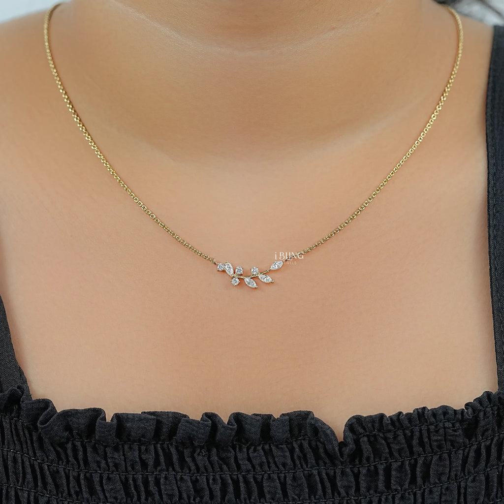 Marquise Cut Lab Diamond Floral Leaf Necklace