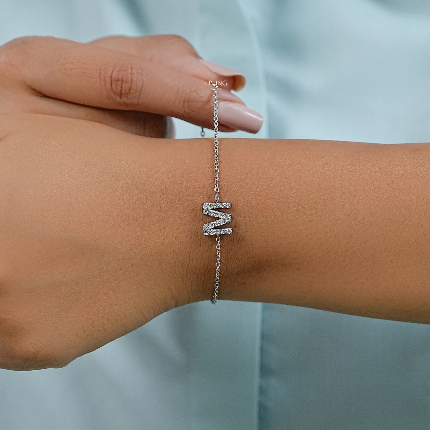 Round Cut Lab Grown Diamond M Letter Necklace
