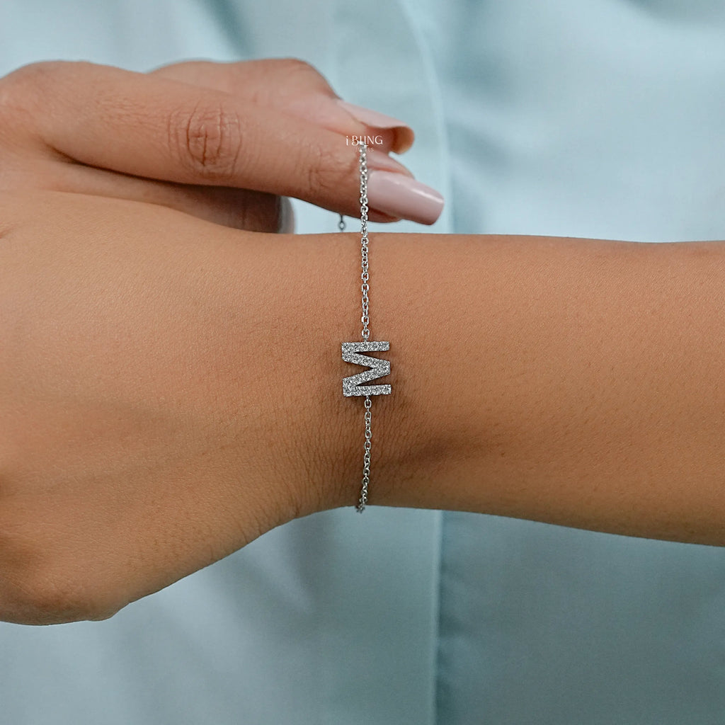 Round Cut Lab Grown Diamond M Letter Necklace
