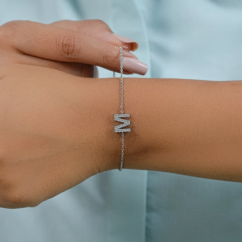 Round Cut Lab Grown Diamond M Letter Necklace