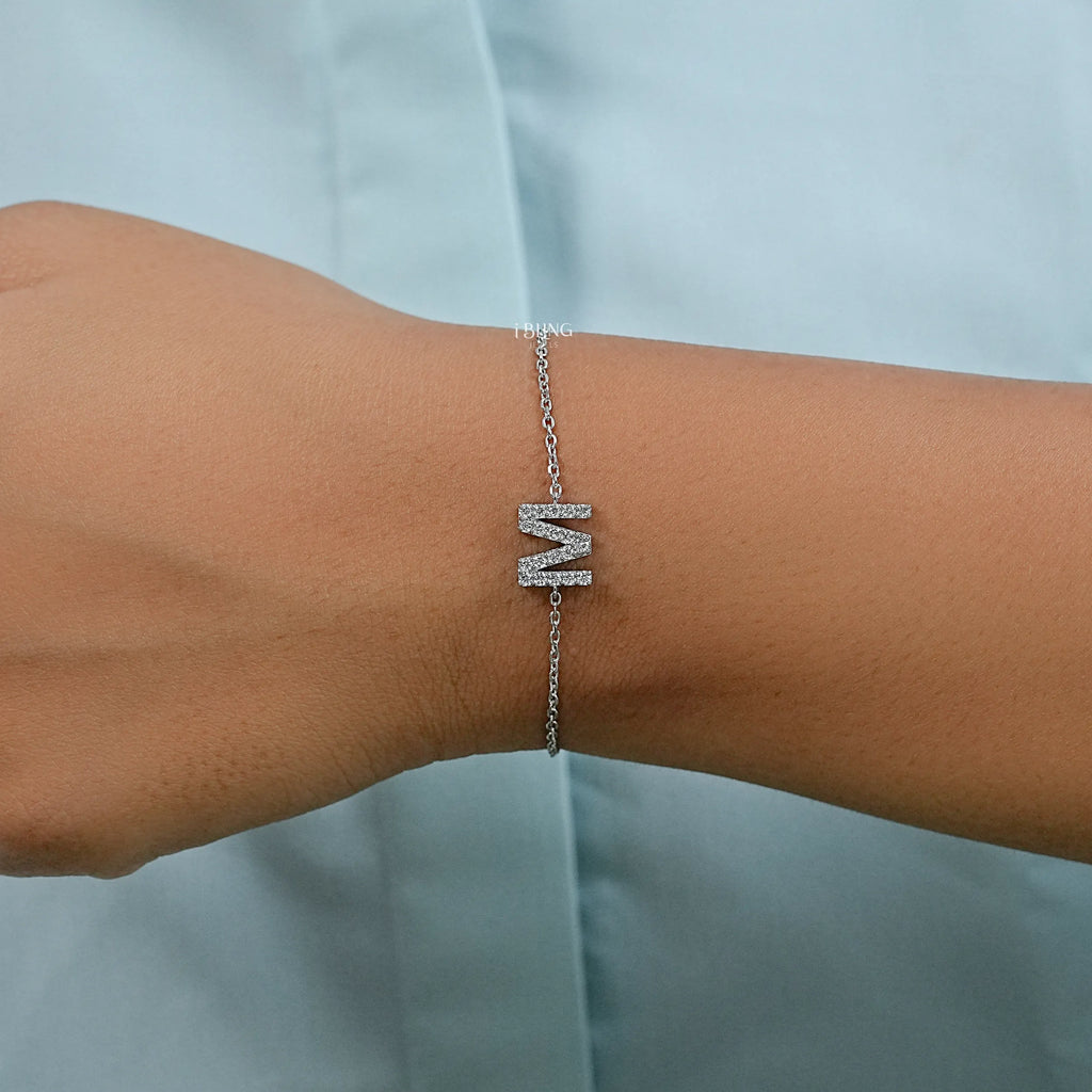 Round Cut Lab Grown Diamond M Letter Necklace