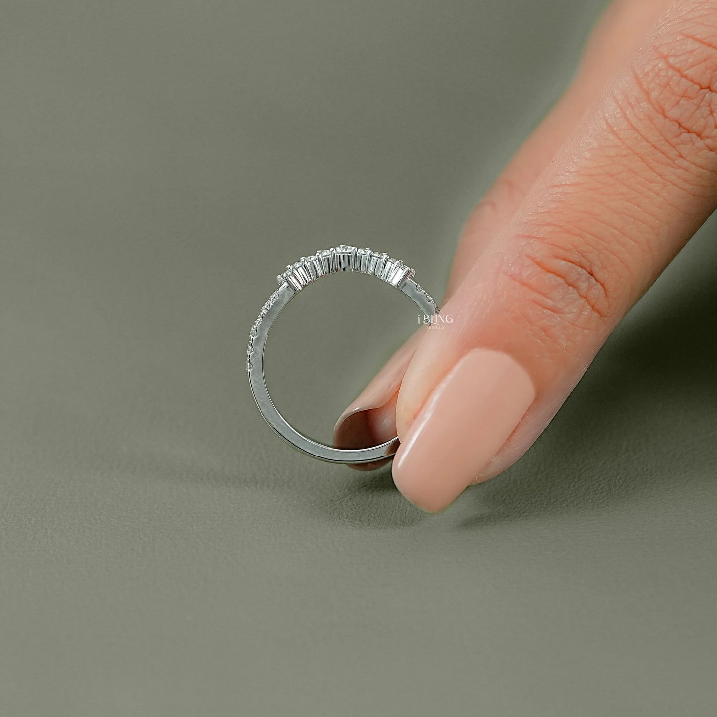 Round Cut Lab Grown Diamond Curved Wedding Band Wedding Band