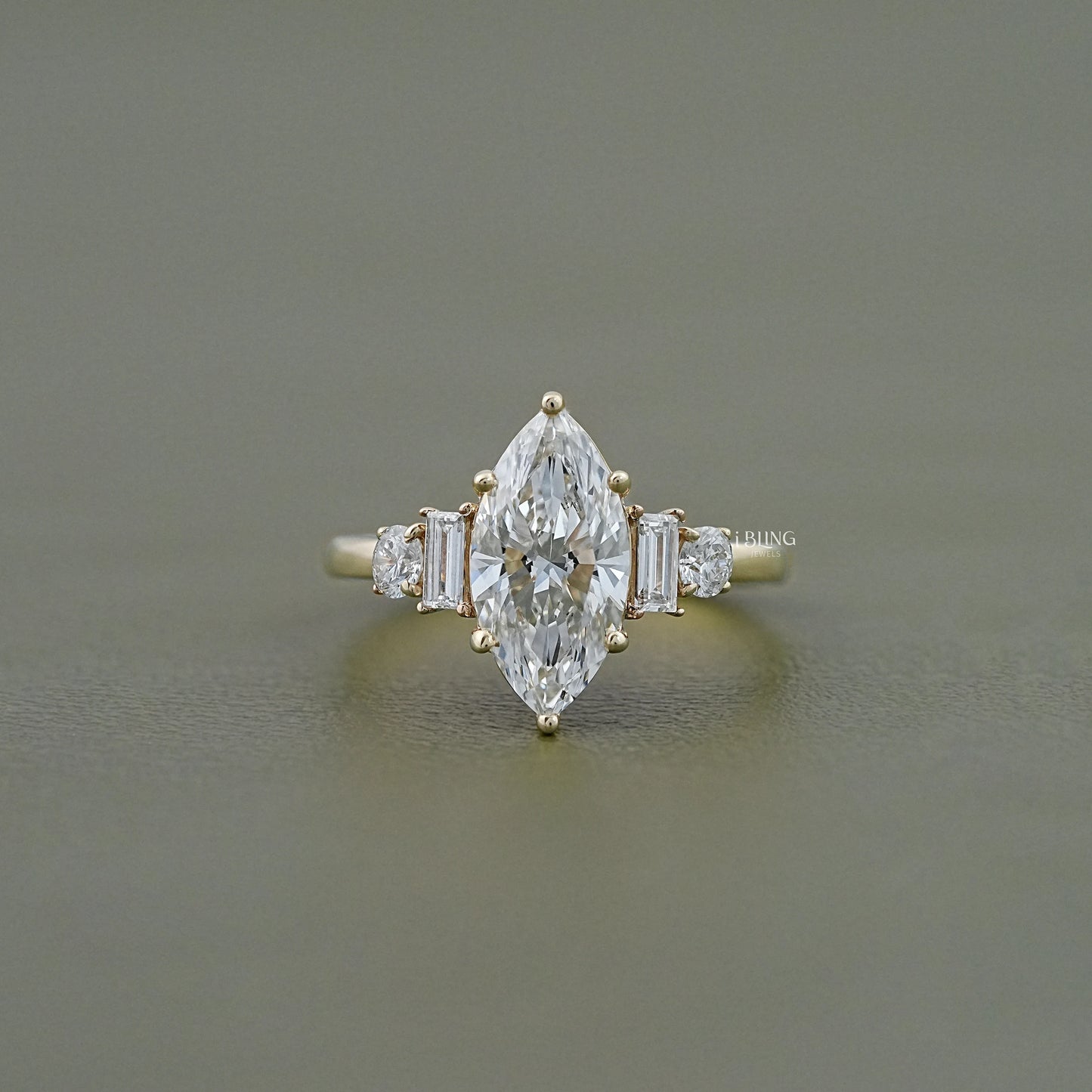 iBling Jewels Marquise Diamond Engagement Ring with Baguette design for wedding or anniversary