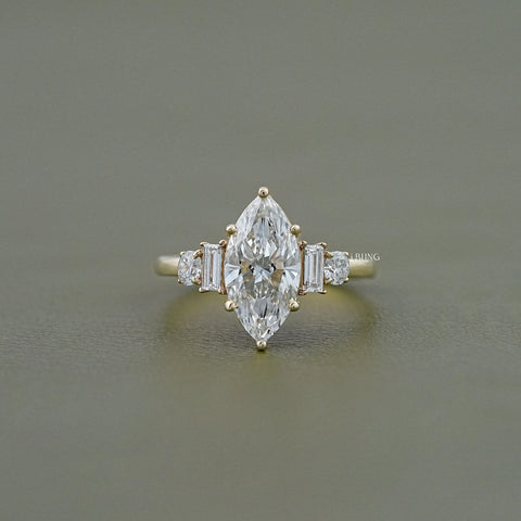 Five Stone Marquise And Baguette Diamond Engagement Ring