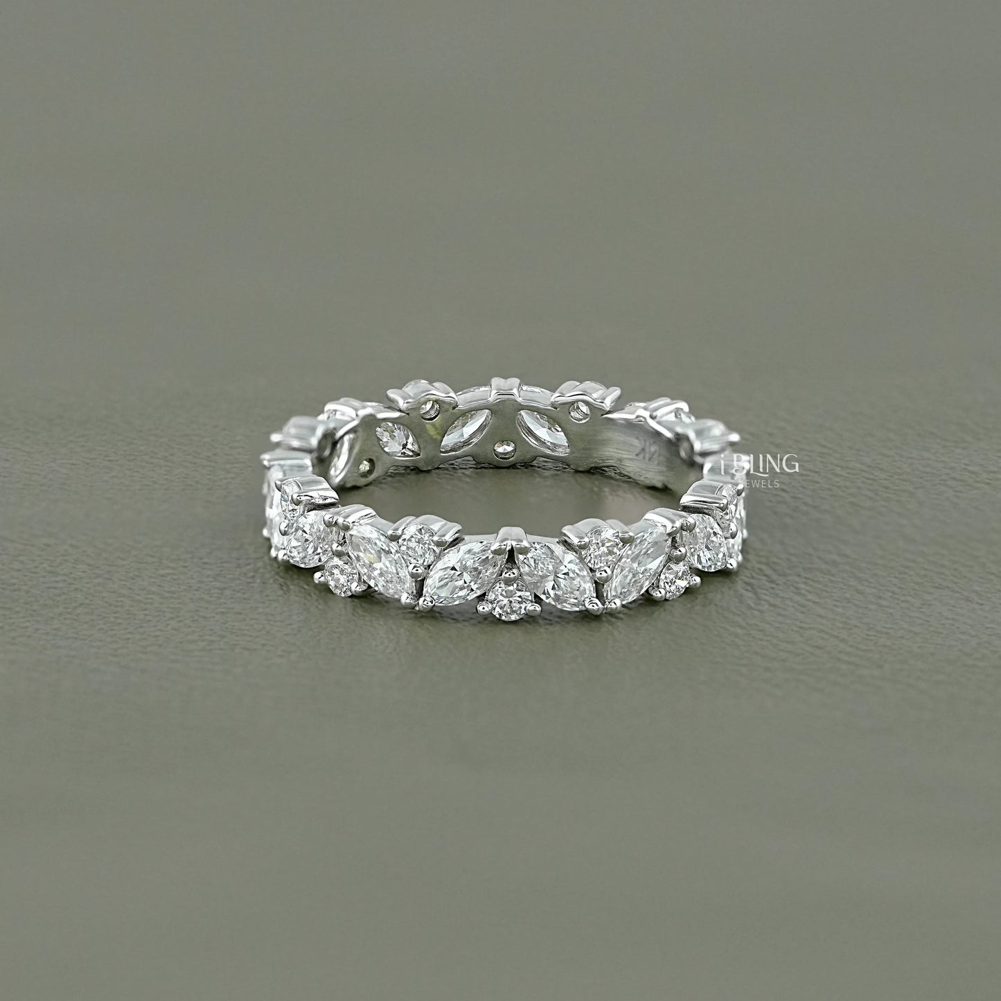 Marquise And Round Diamond Eternity Wedding Band