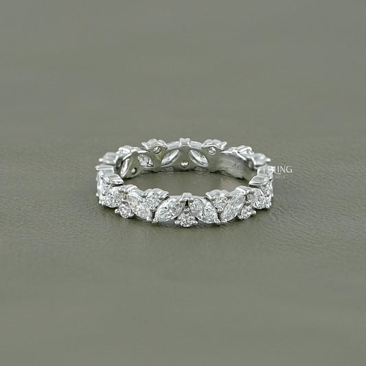 Marquise And Round Diamond Eternity Wedding Band