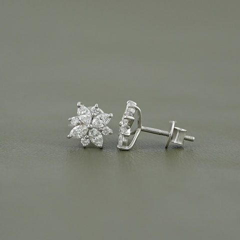 Marquise and Round Diamond Floral Stud Earrings