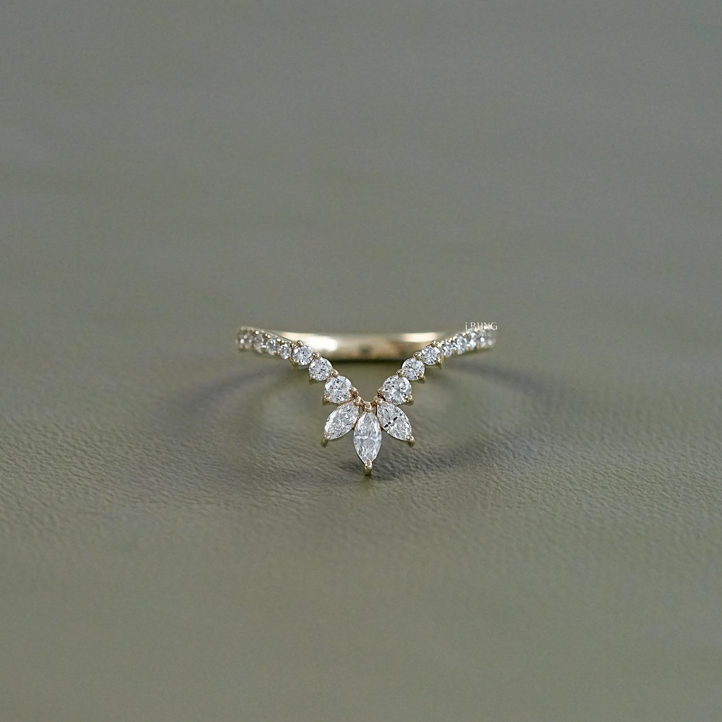Marquise And Round Diamond Curved Wedding Band