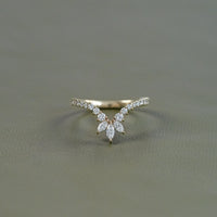 Marquise And Round Diamond Curved Wedding Band