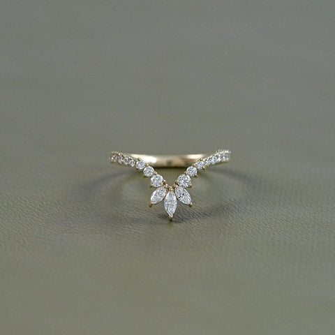 Marquise And Round Diamond Curved Wedding Band