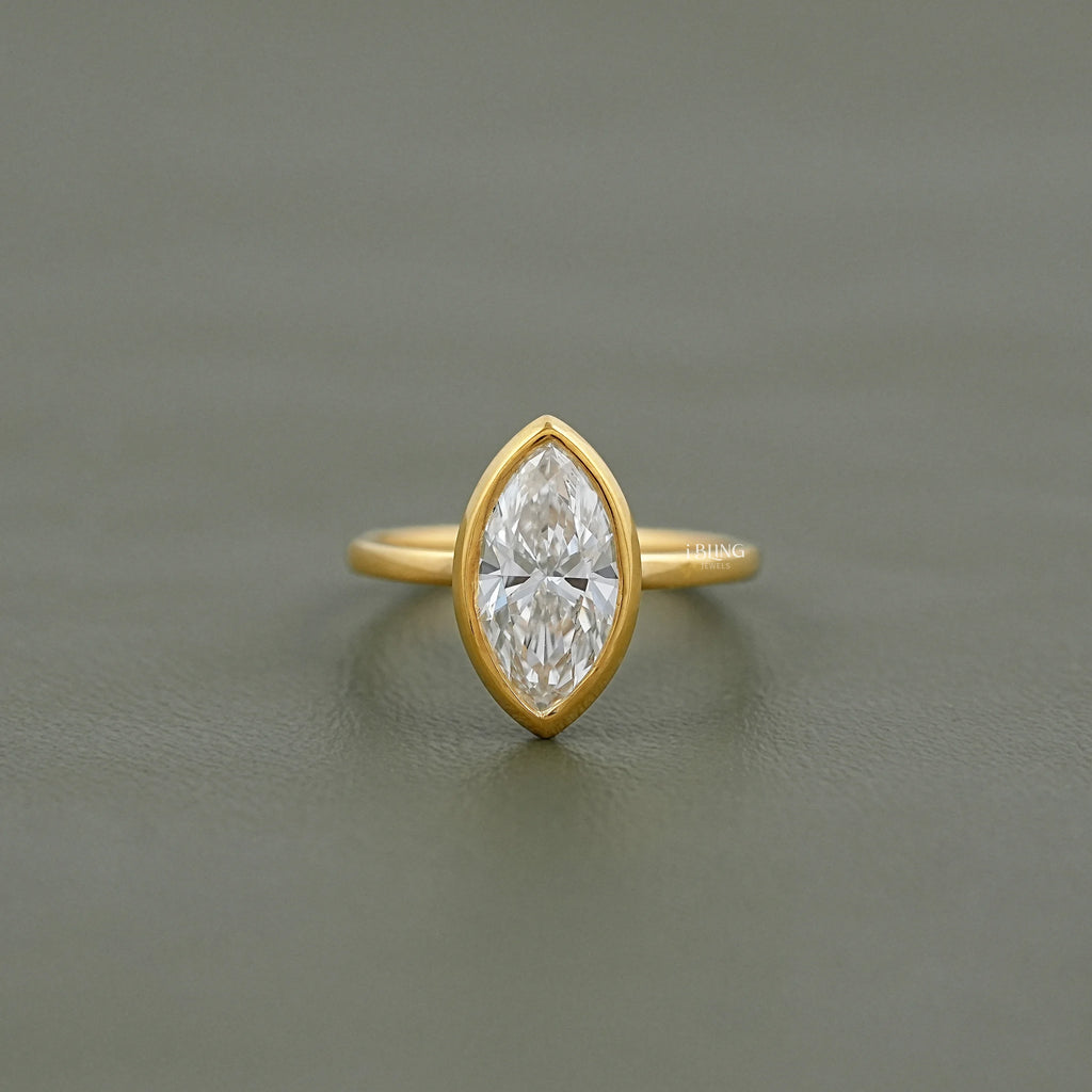 Marquise Cut Bezel Set Lab Diamond Soliatire Ring