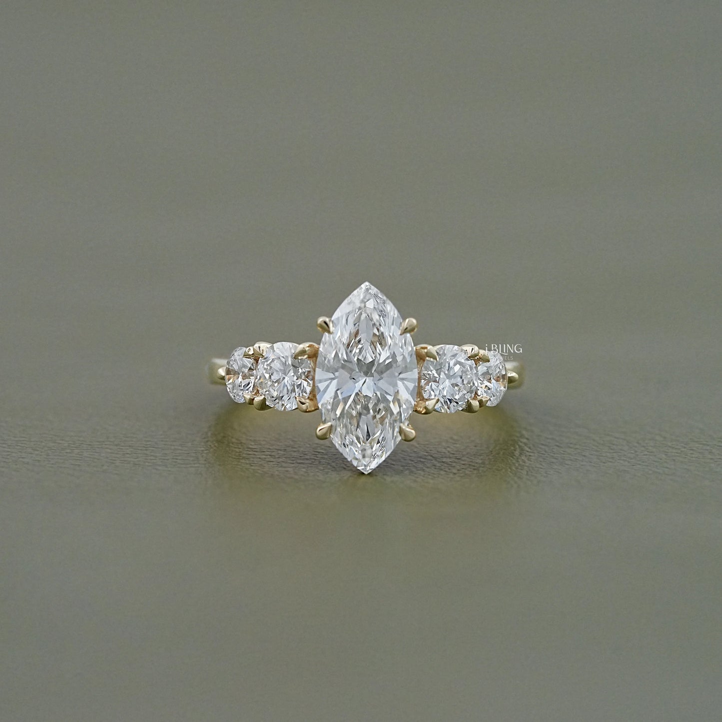Showing image iBling Jewels Marquise and Round Cut Diamond Five Stone Engagement Ring