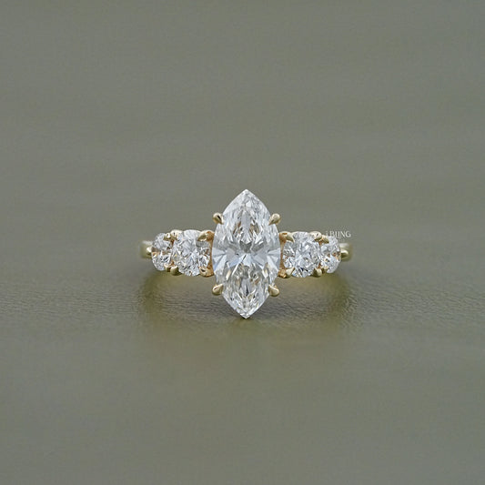 Showing image iBling Jewels Marquise and Round Cut Diamond Five Stone Engagement Ring