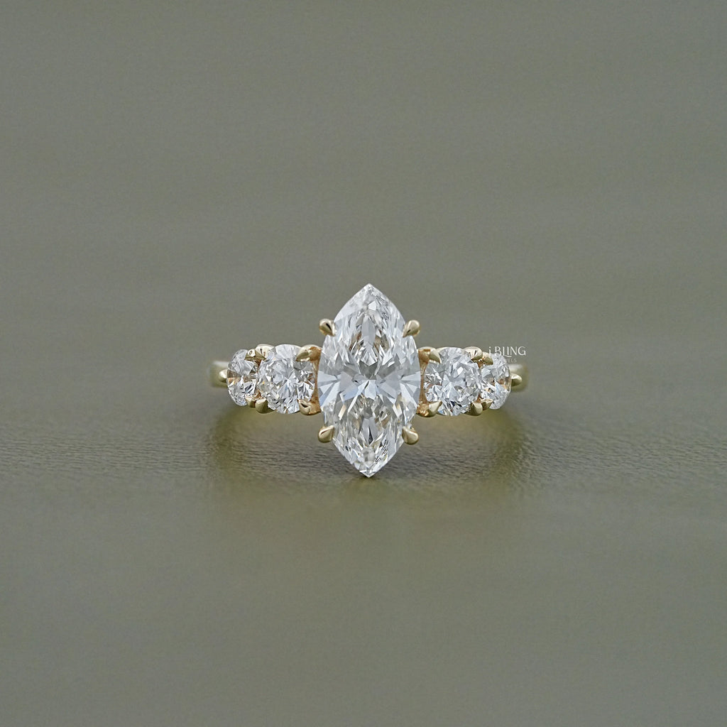 Marquise And Round Diamond Five Stone Engagement Ring