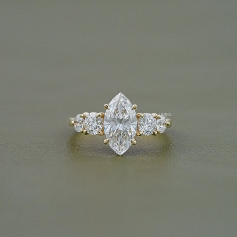 Marquise And Round Diamond Five Stone Engagement Ring