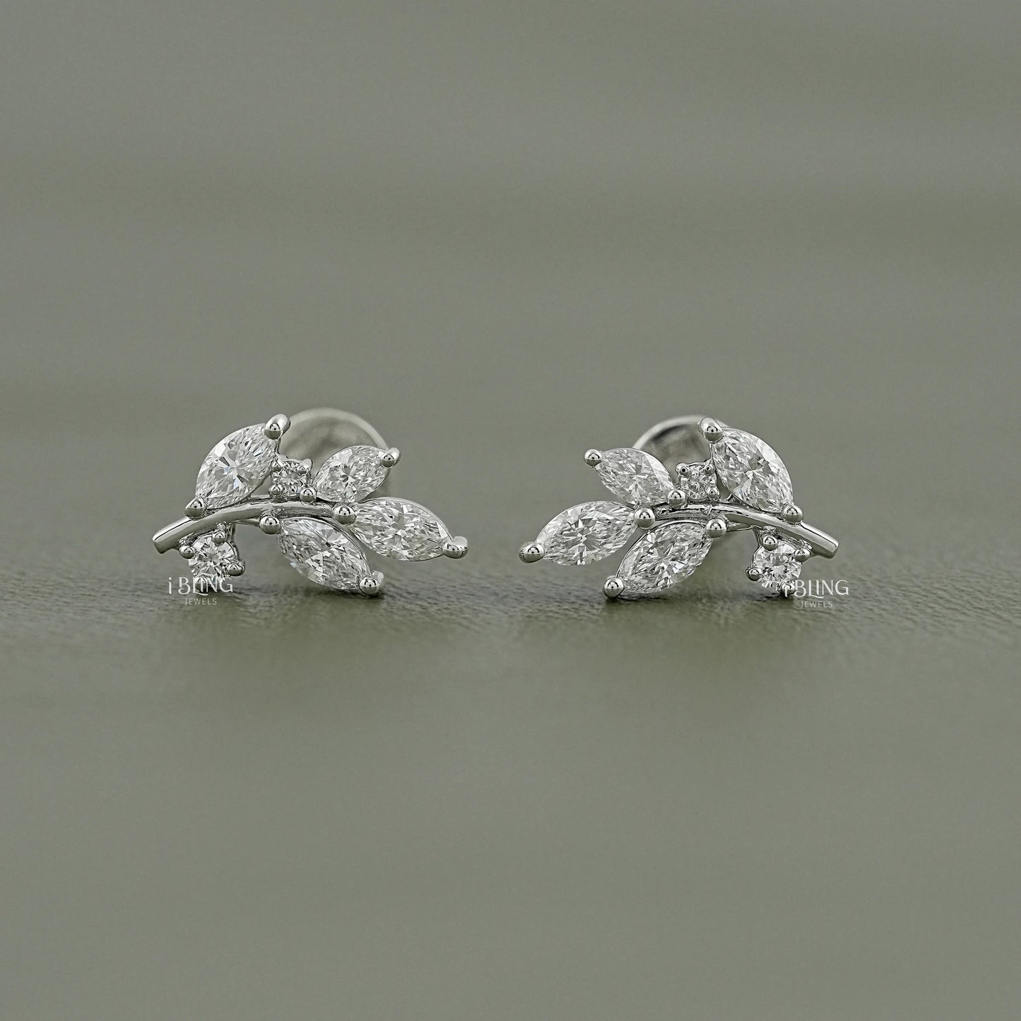 Marquise Cut Lab Diamond Leaf Stud Earrings Stud